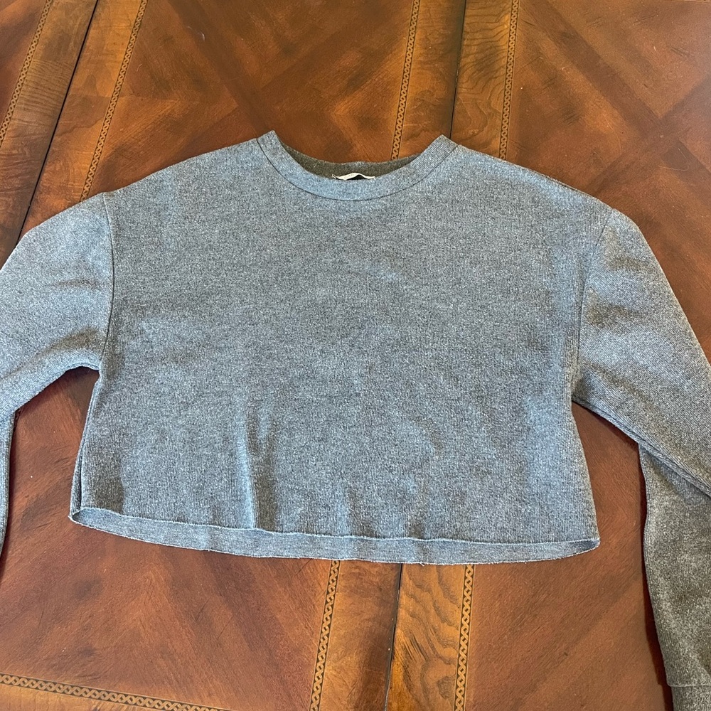Cropped Zara Sweater-Type Sweatshirt Charcoal Grey Size S